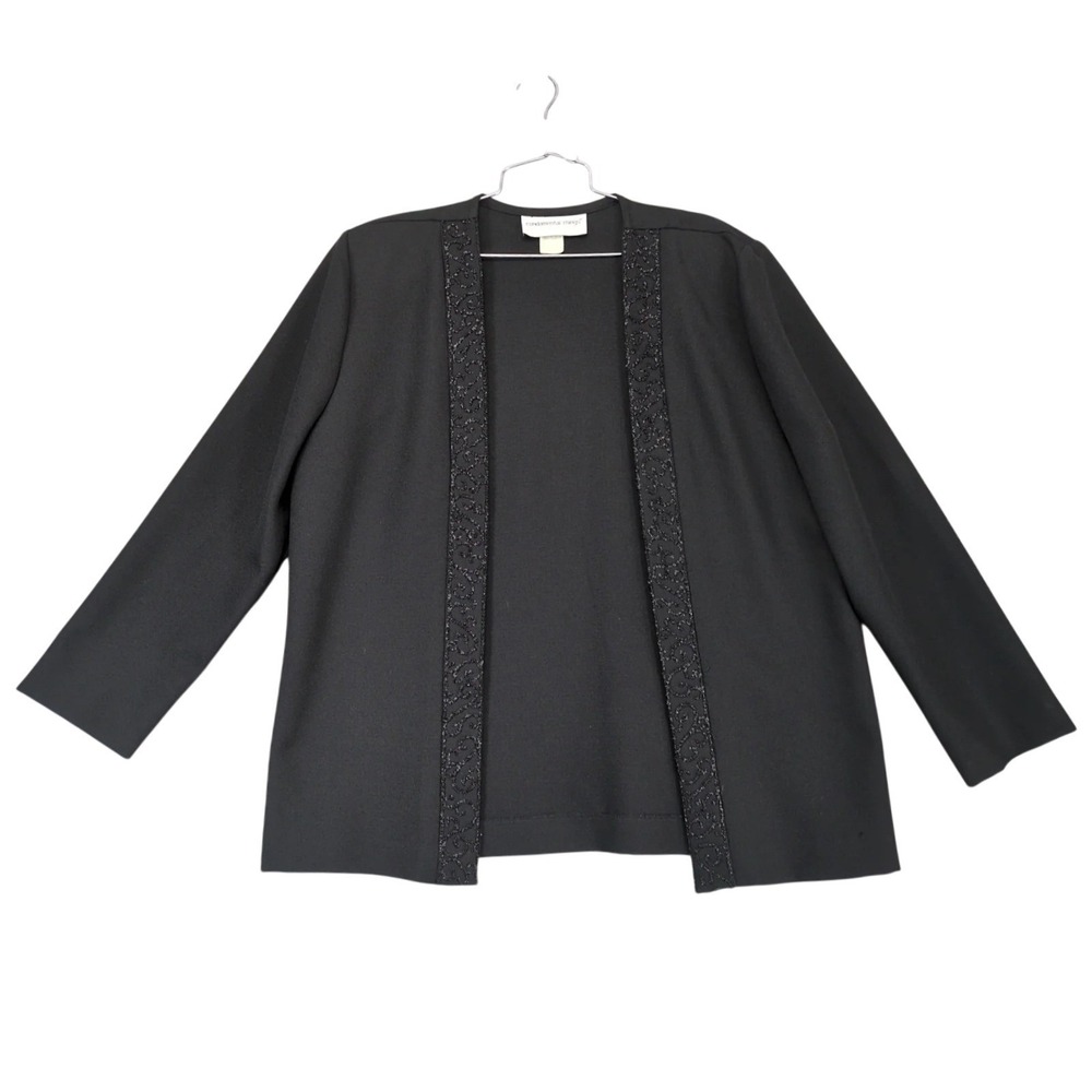 Vintage Fundamental Things Black Beaded Open Front Jacket Womens 12 USA Evening